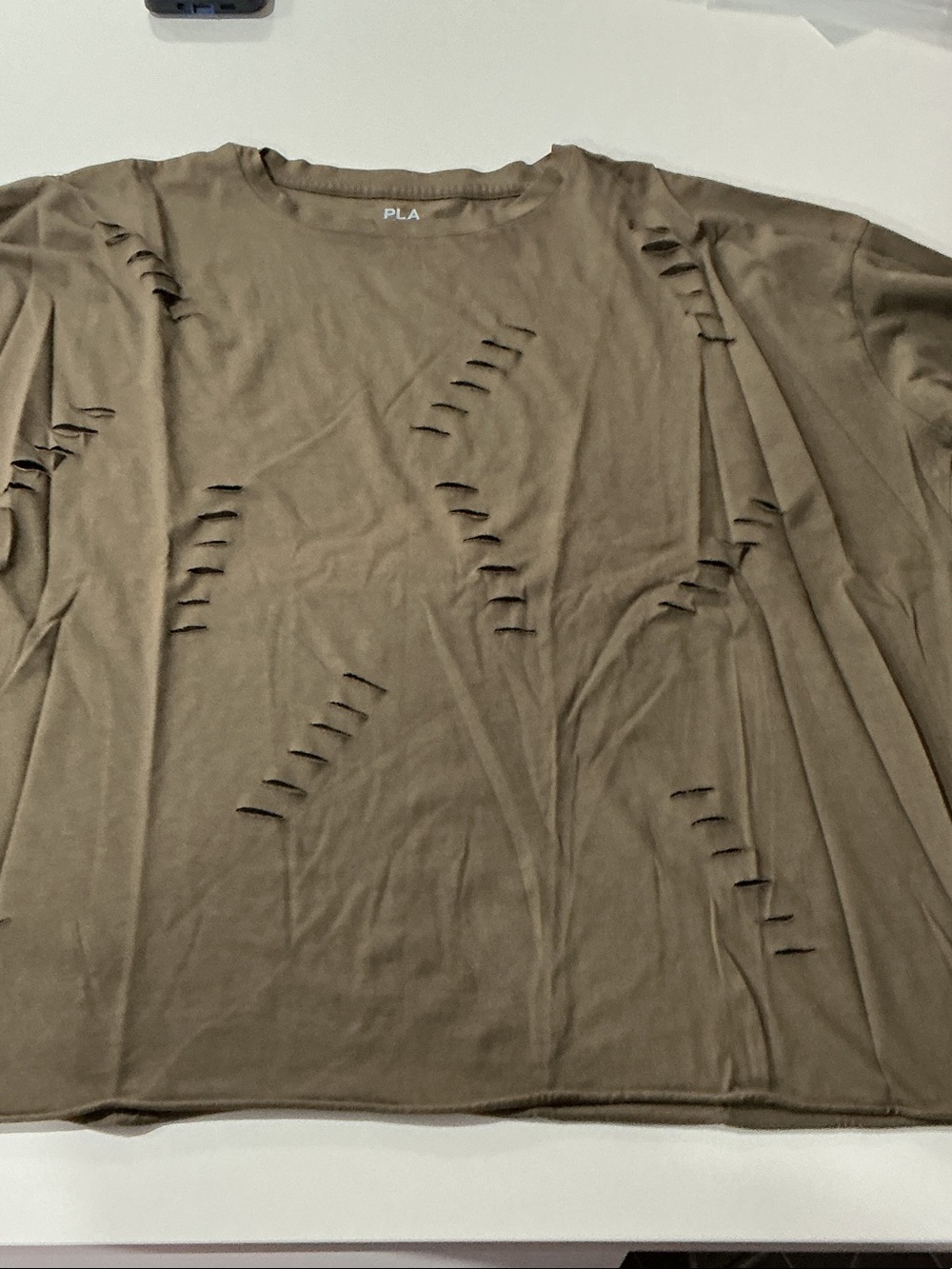 PLA Women's Distressed Short Sleeve Tee in Olive